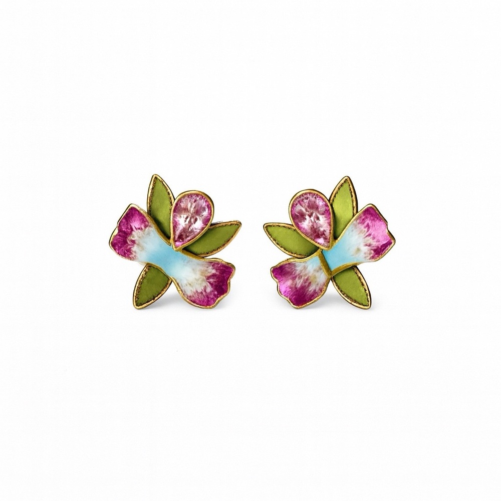 Vintage Silver 925 Stamped Amethyst Orchids Pierced Earrings